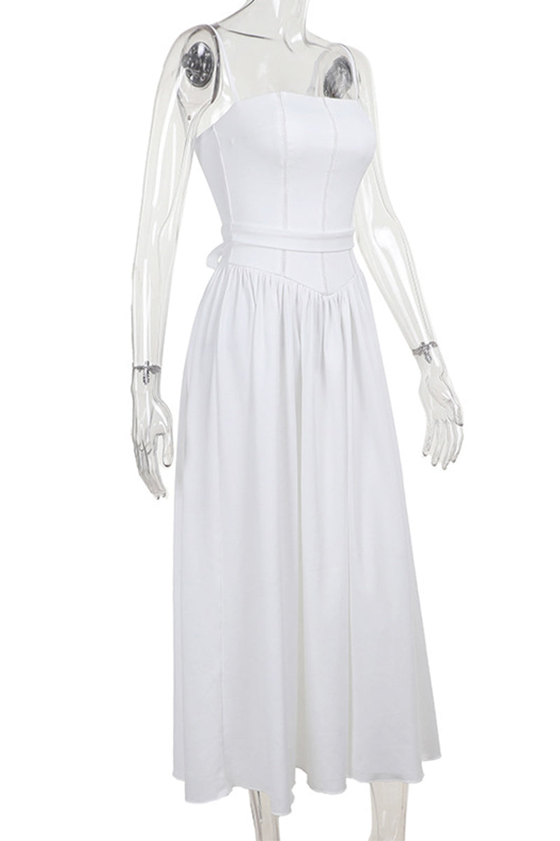 Vestidos sexis de color sólido con encaje calado y escote cuadrado