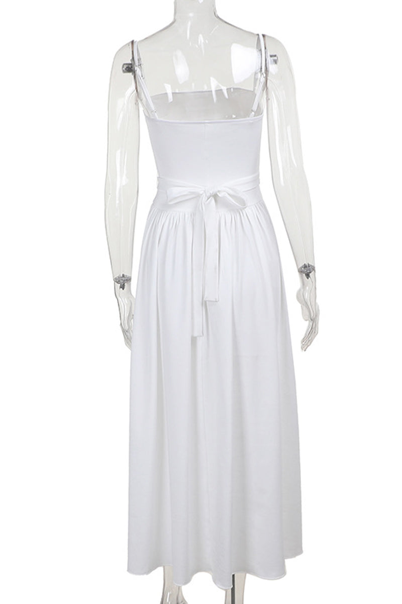 Vestidos sexis de color sólido con encaje calado y escote cuadrado