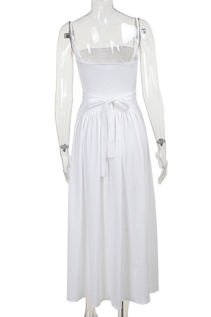 Vestidos sexis de color sólido con encaje calado y escote cuadrado