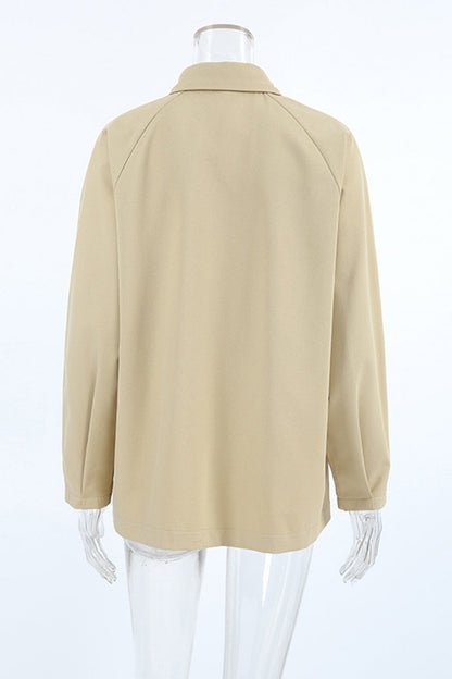 Prendas de abrigo informales de calle de color liso con bolsillos y botones y cuello vuelto