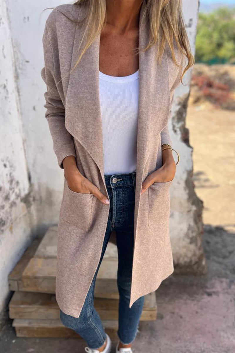 Prendas de abrigo informales de cuello vuelto, color liso, con bolsillos y para uso diario (5 colores)