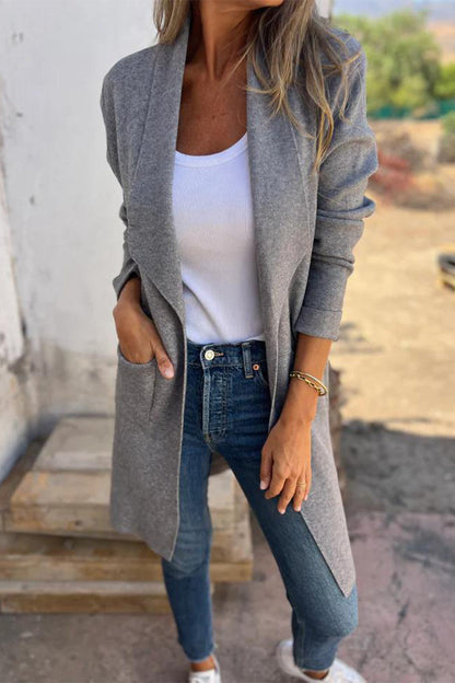 Prendas de abrigo informales de cuello vuelto, color liso, con bolsillos y para uso diario (5 colores)