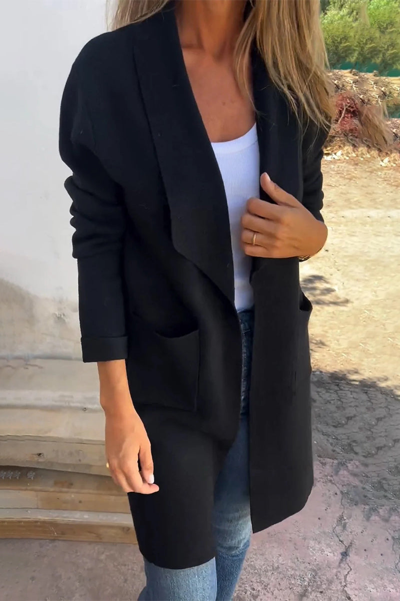 Prendas de abrigo informales de cuello vuelto, color liso, con bolsillos y para uso diario (5 colores)