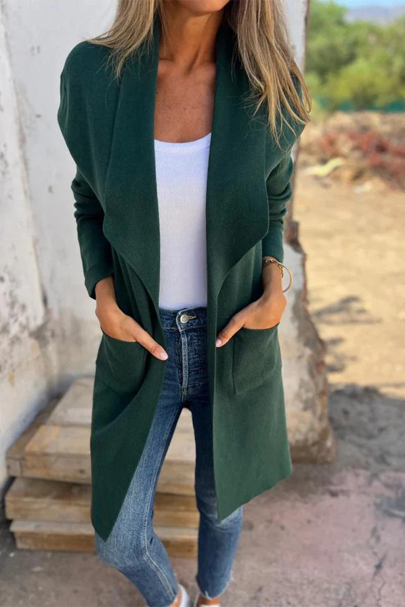 Prendas de abrigo informales de cuello vuelto, color liso, con bolsillos y para uso diario (5 colores)