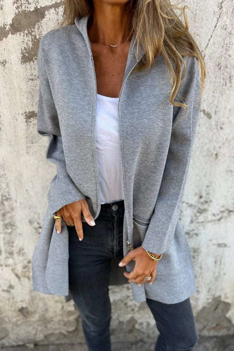 Prendas de abrigo informales de uso diario con capucha, cremallera y bolsillo de color sólido (5 colores)