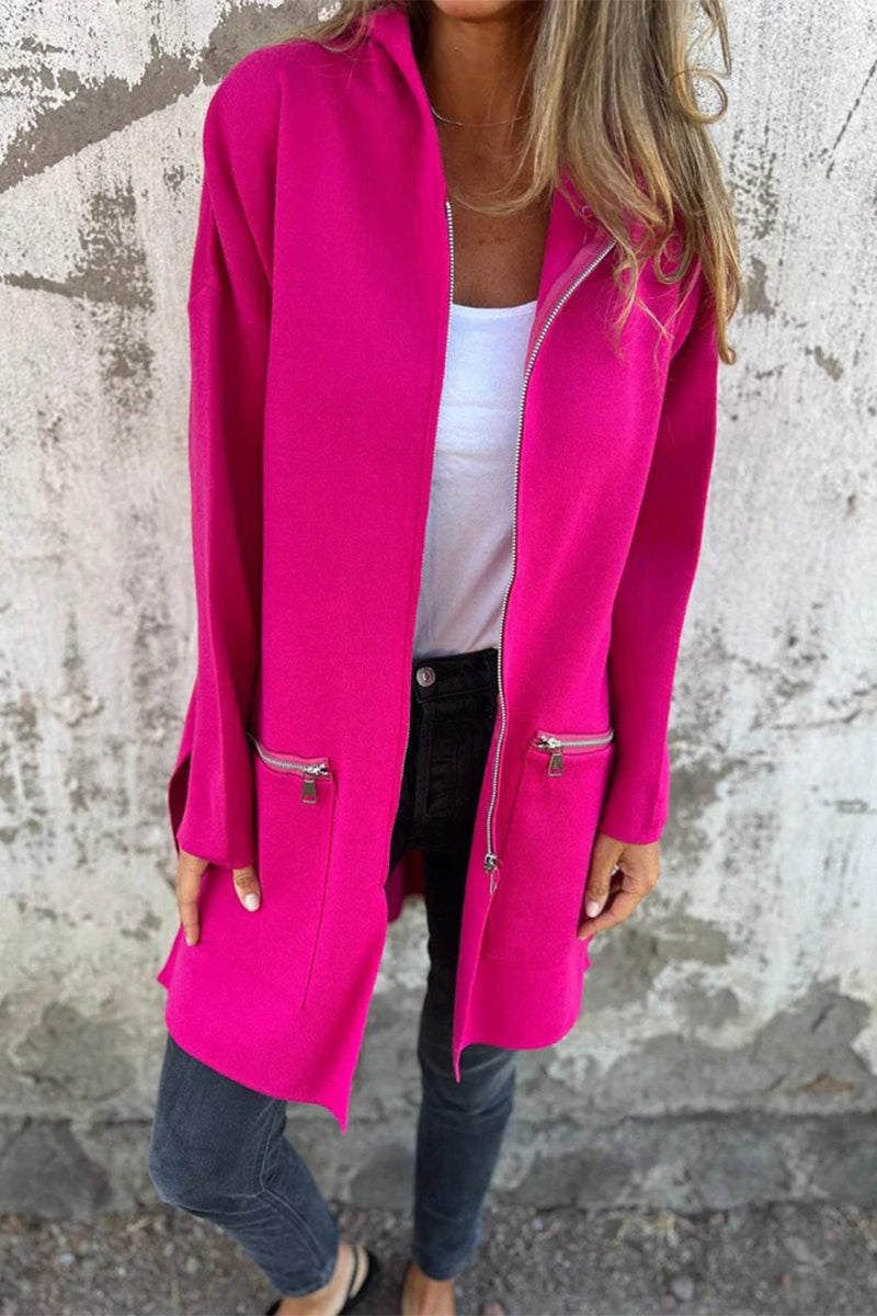 Prendas de abrigo informales de uso diario con capucha, cremallera y bolsillo de color sólido (5 colores)