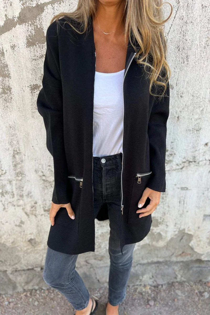 Prendas de abrigo informales de uso diario con capucha, cremallera y bolsillo de color sólido (5 colores)