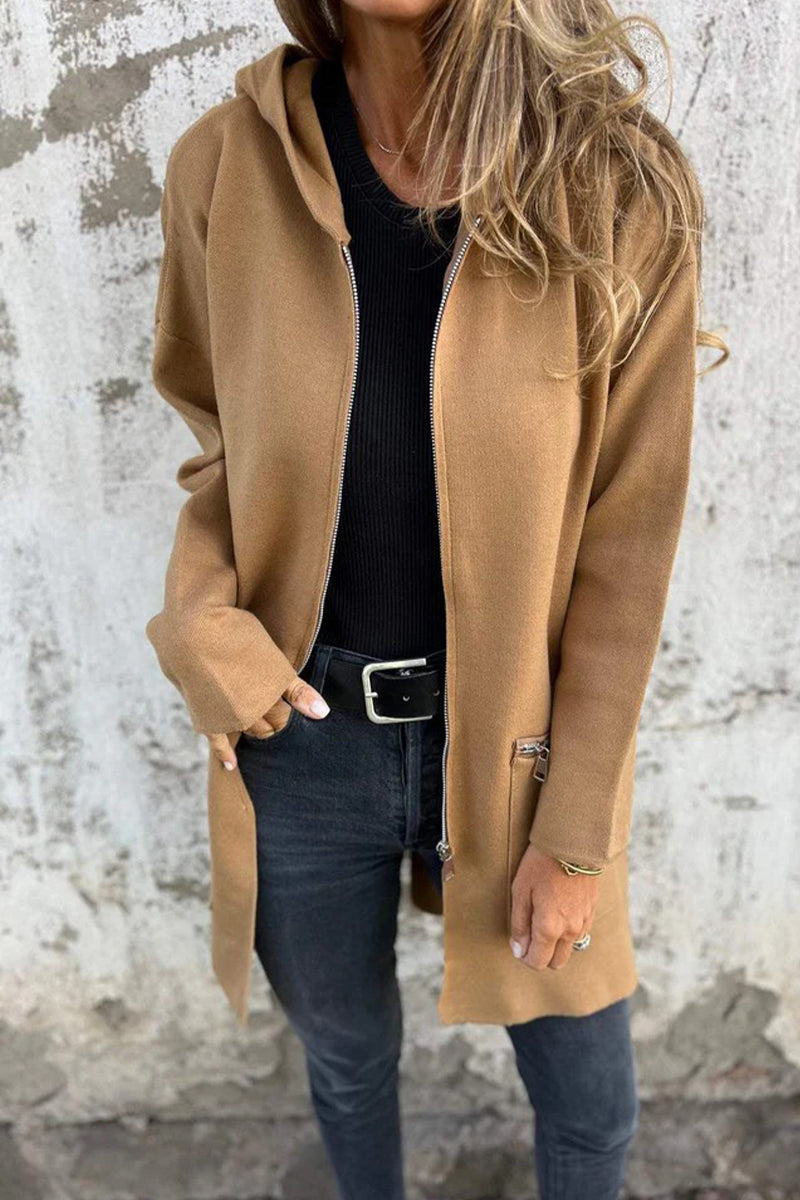 Prendas de abrigo informales de uso diario con capucha, cremallera y bolsillo de color sólido (5 colores)