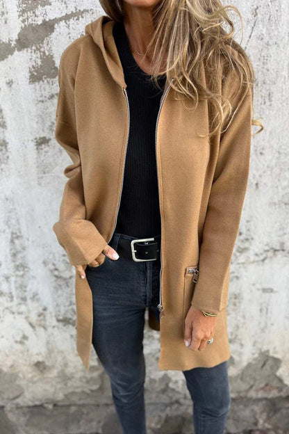 Prendas de abrigo informales de uso diario con capucha, cremallera y bolsillo de color sólido (5 colores)