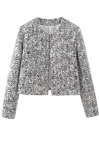 Prendas de abrigo informales de cuello redondo con lentejuelas y patchwork de color sólido