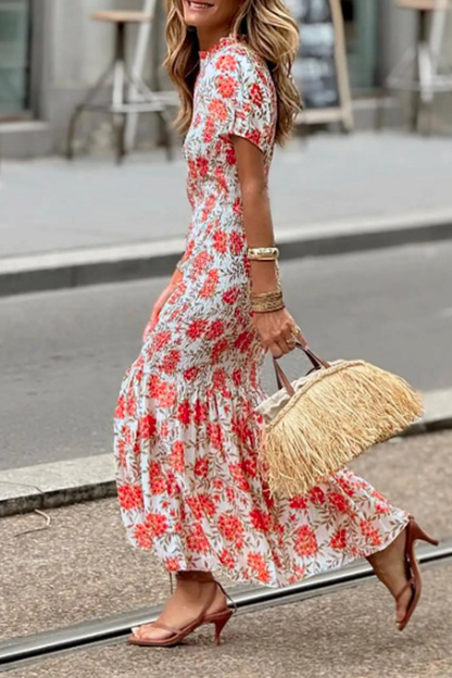 Elegantes vestidos de línea A con cuello redondo y patchwork de flores