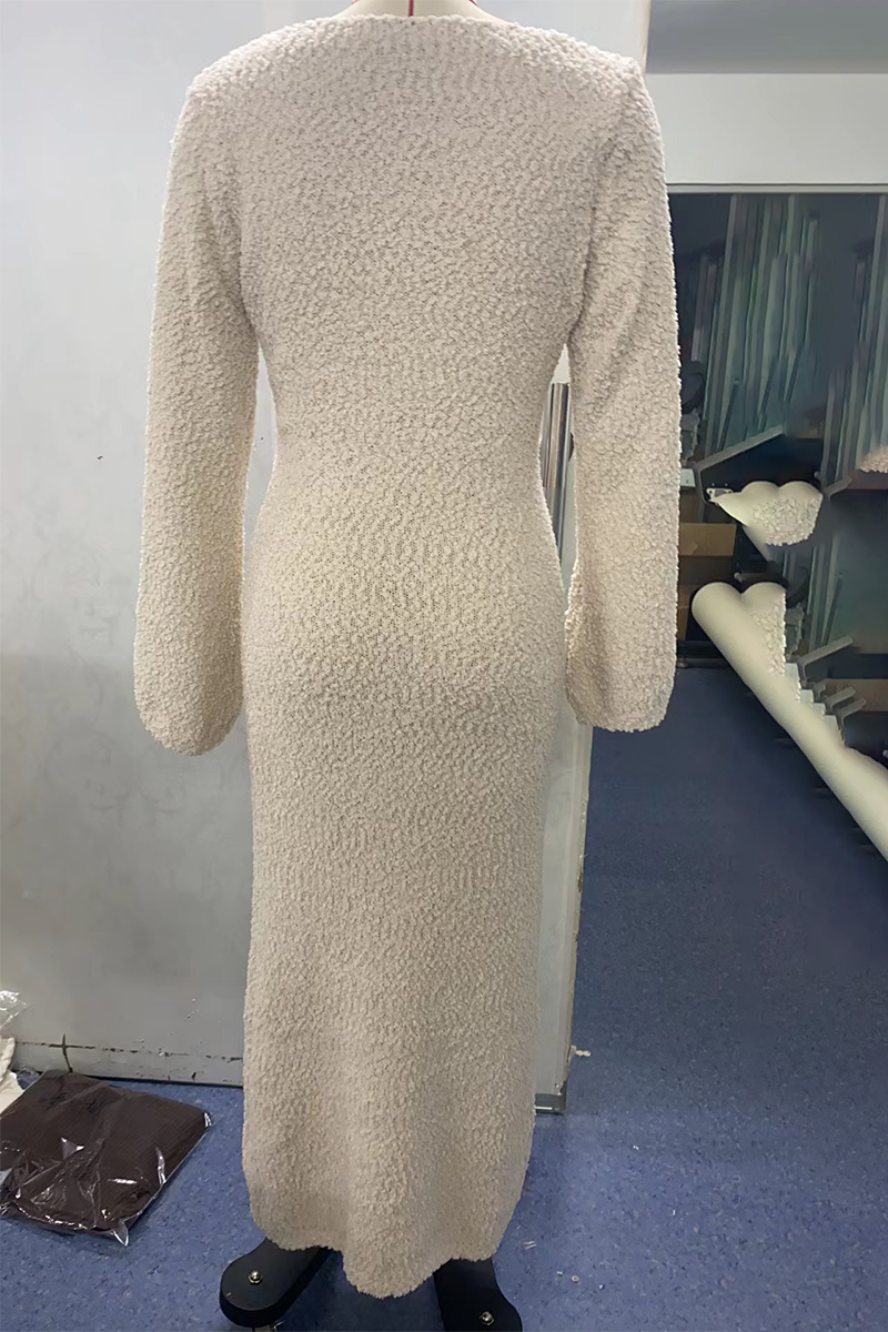 Vestidos sexis de color sólido con cuello redondo y aberturas