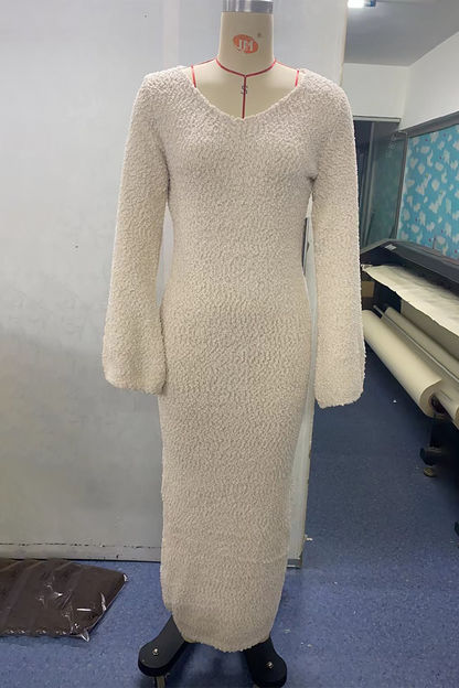 Vestidos sexis de color sólido con cuello redondo y aberturas