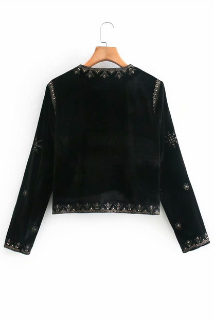 Prendas de abrigo informales con cuello redondo y flores bordadas