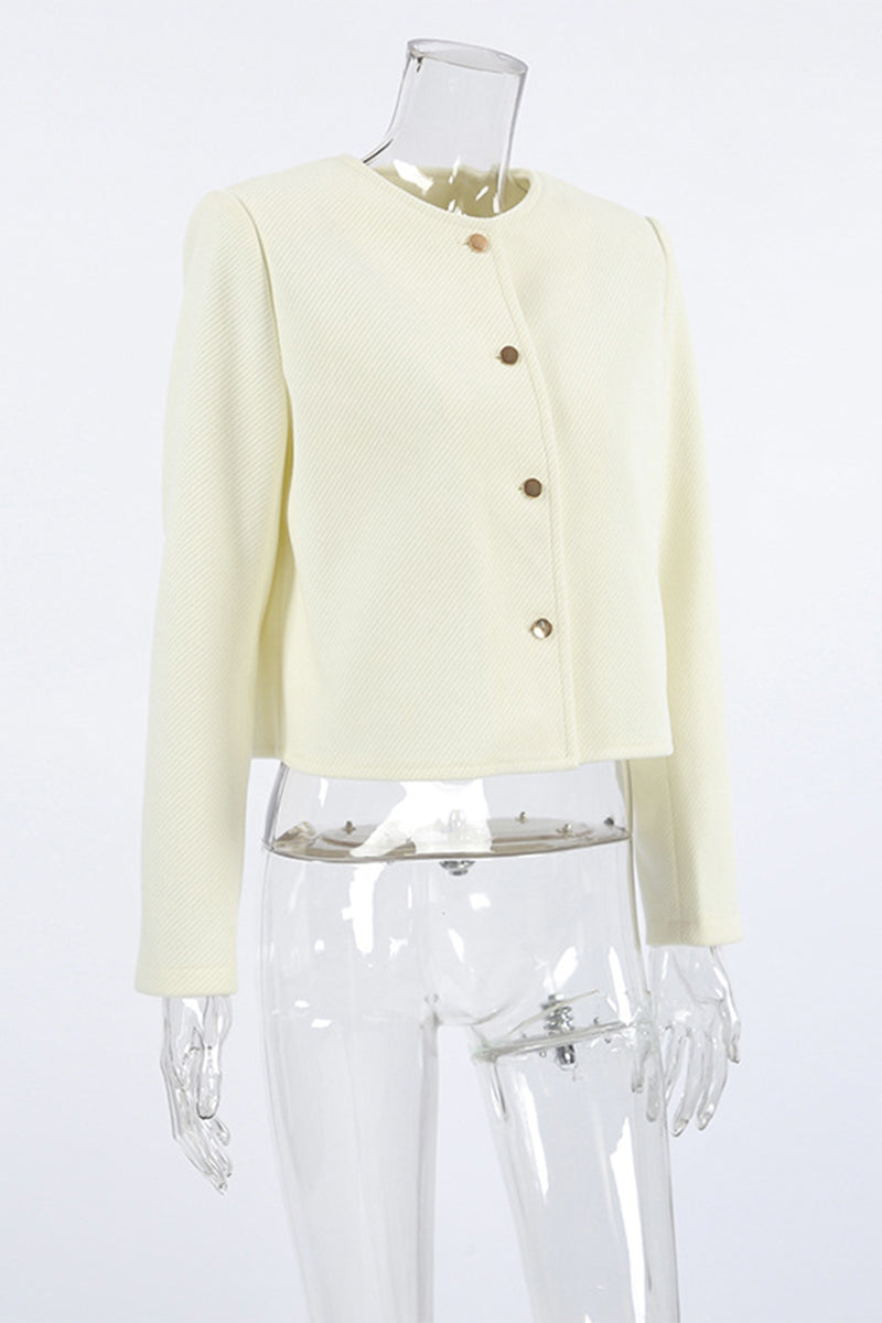 Prendas de abrigo informales de cuello redondo con botones de color sólido para uso diario