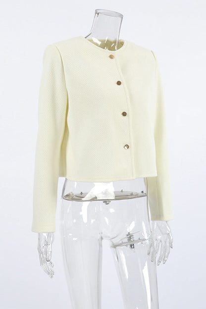 Prendas de abrigo informales de cuello redondo con botones de color sólido para uso diario