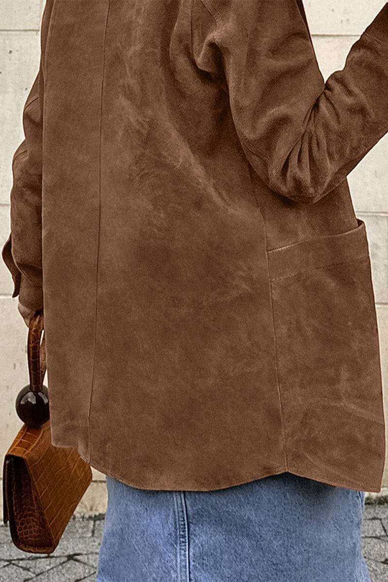 Prendas de abrigo informales de calle de color liso con bolsillos y botones y cuello vuelto