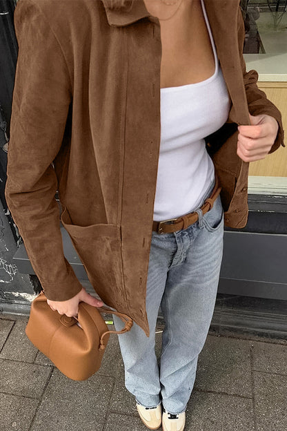 Prendas de abrigo informales de calle de color liso con bolsillos y botones y cuello vuelto
