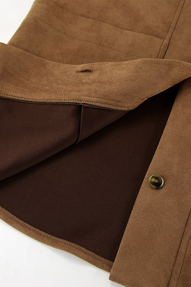 Prendas de abrigo informales de calle de color liso con bolsillos y botones y cuello vuelto