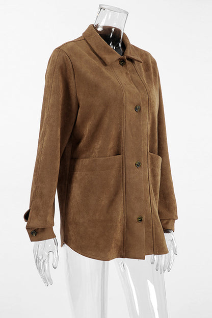 Prendas de abrigo informales de calle de color liso con bolsillos y botones y cuello vuelto