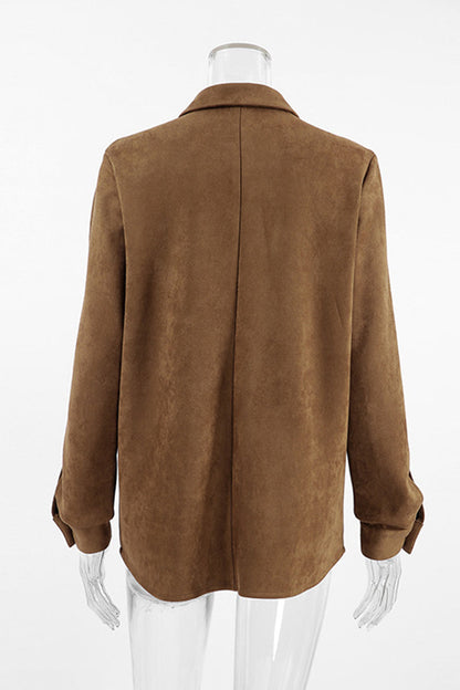 Prendas de abrigo informales de calle de color liso con bolsillos y botones y cuello vuelto