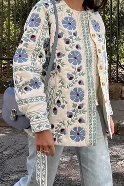 Prendas de abrigo informales con cuello redondo, botones y cordones, con flores de calle