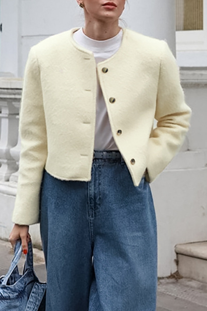 Prendas de abrigo informales de cuello redondo con botones de color sólido para uso diario