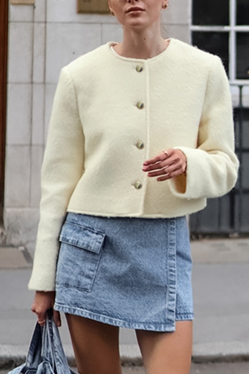 Prendas de abrigo informales de cuello redondo con botones de color sólido para uso diario