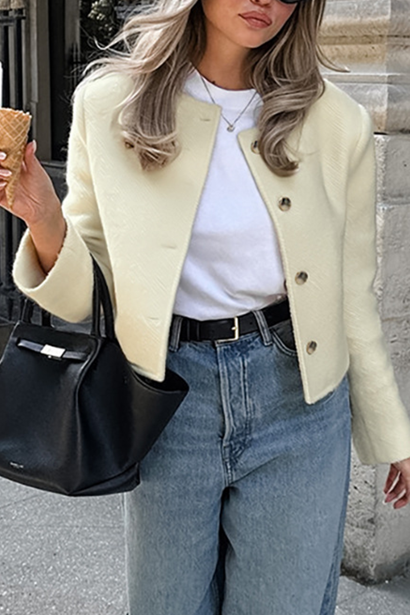 Prendas de abrigo informales de cuello redondo con botones de color sólido para uso diario