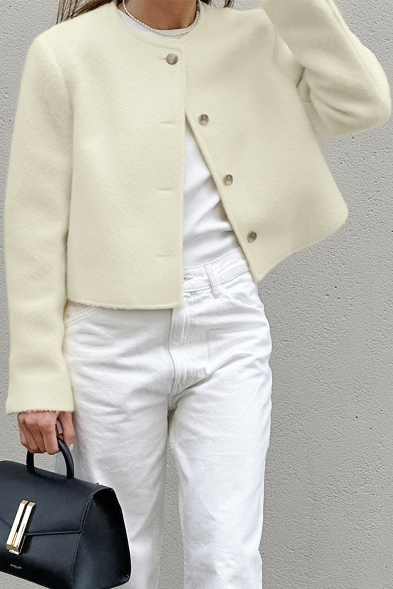 Prendas de abrigo informales de cuello redondo con botones de color sólido para uso diario