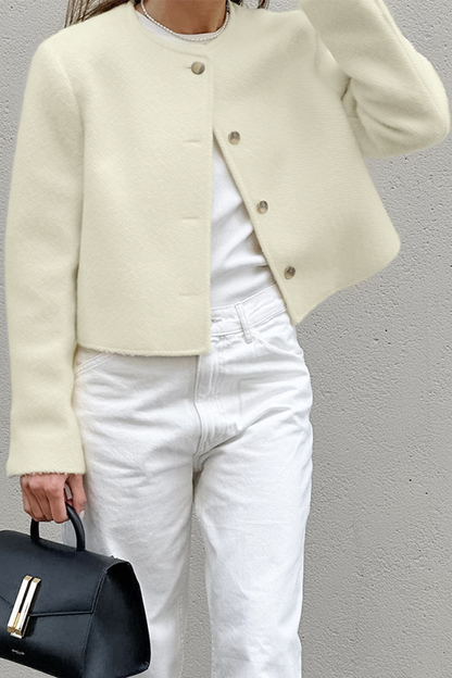 Prendas de abrigo informales de cuello redondo con botones de color sólido para uso diario