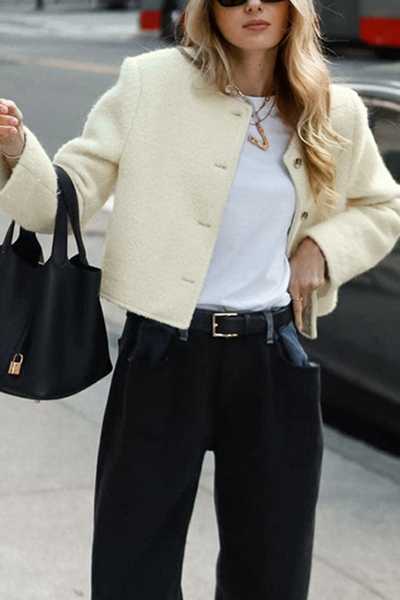 Prendas de abrigo informales de cuello redondo con botones de color sólido para uso diario