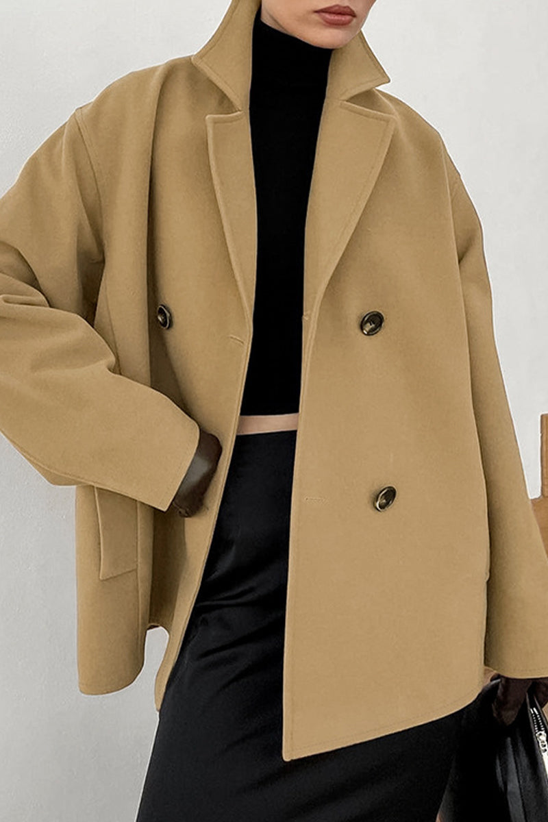 Prendas de abrigo informales de cuello vuelto con botones de color sólido para uso diario