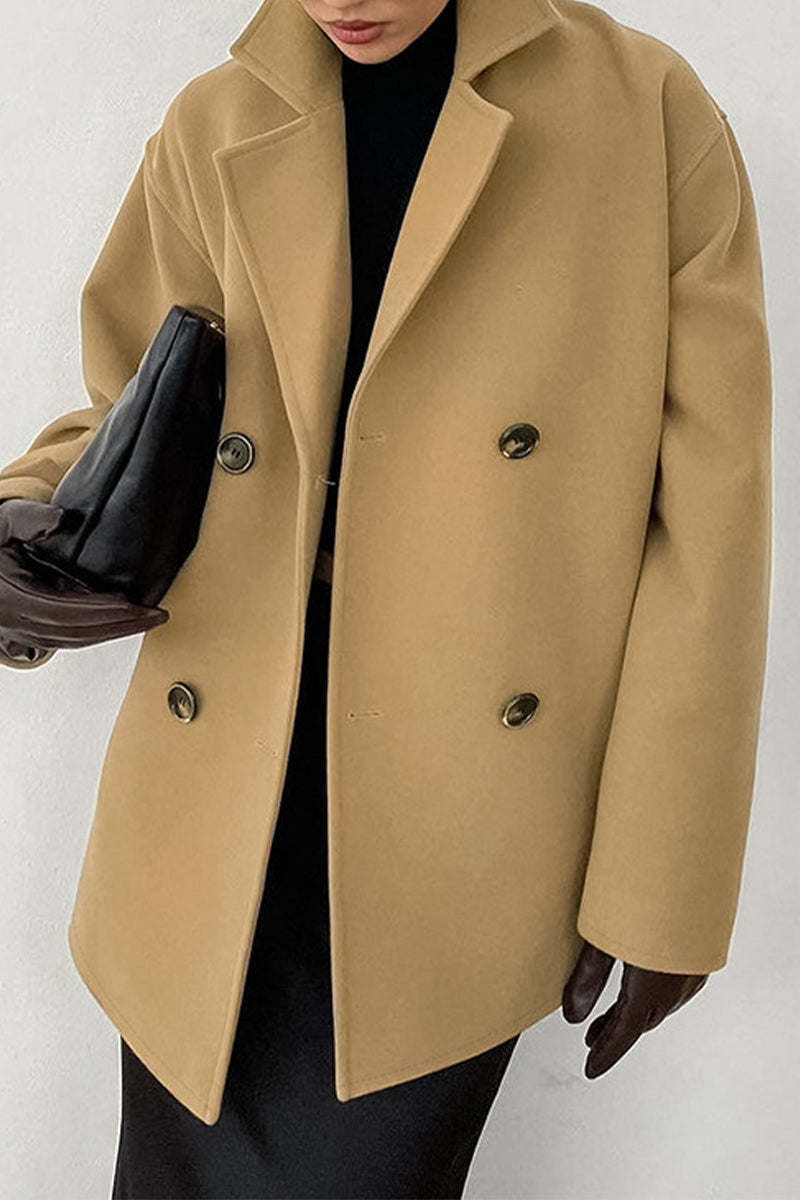 Prendas de abrigo informales de cuello vuelto con botones de color sólido para uso diario