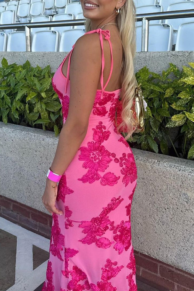 Vestidos sexis de una sola pasada con cuello en U y bordados de flores (3 colores)