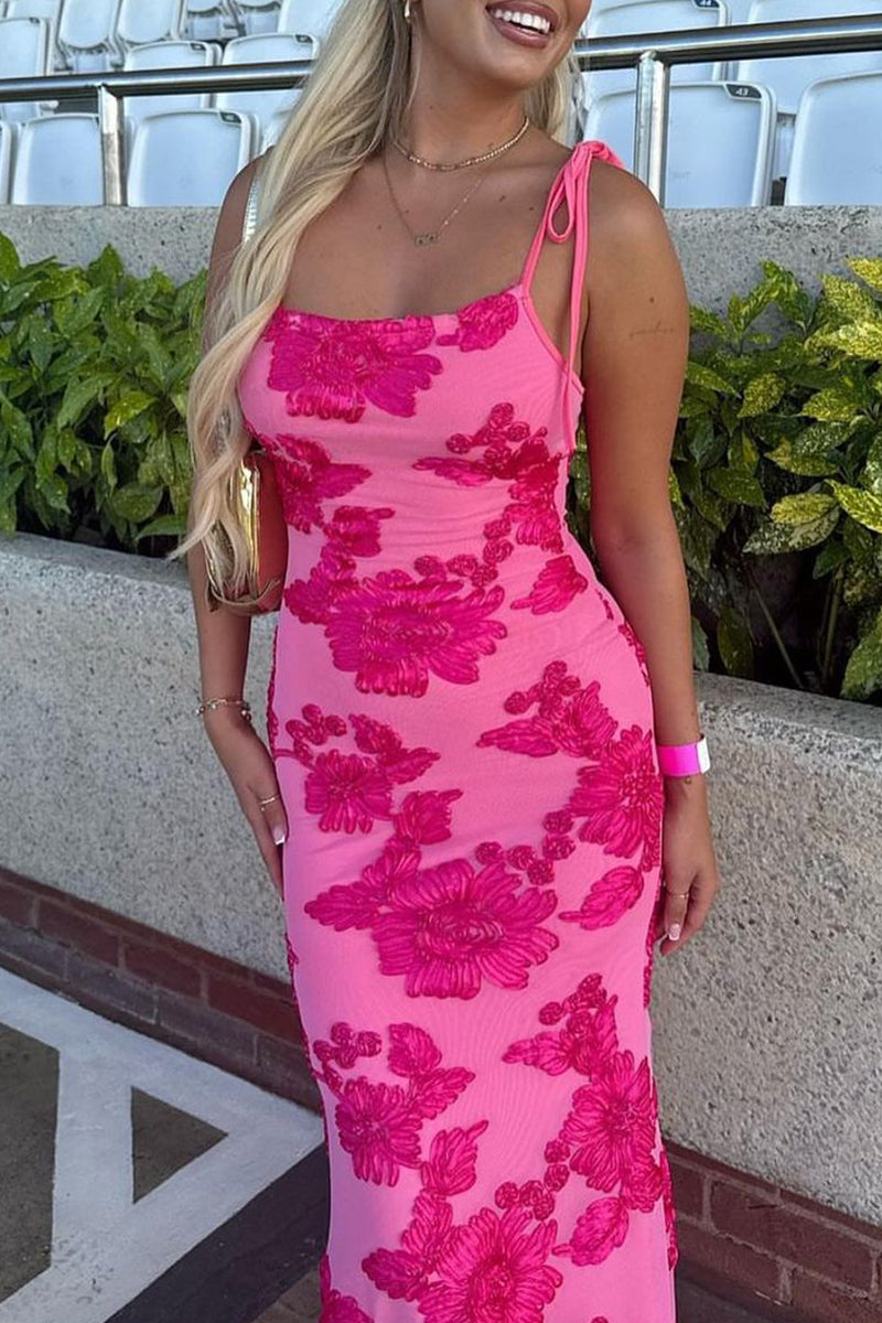 Vestidos sexis de una sola pasada con cuello en U y bordados de flores (3 colores)