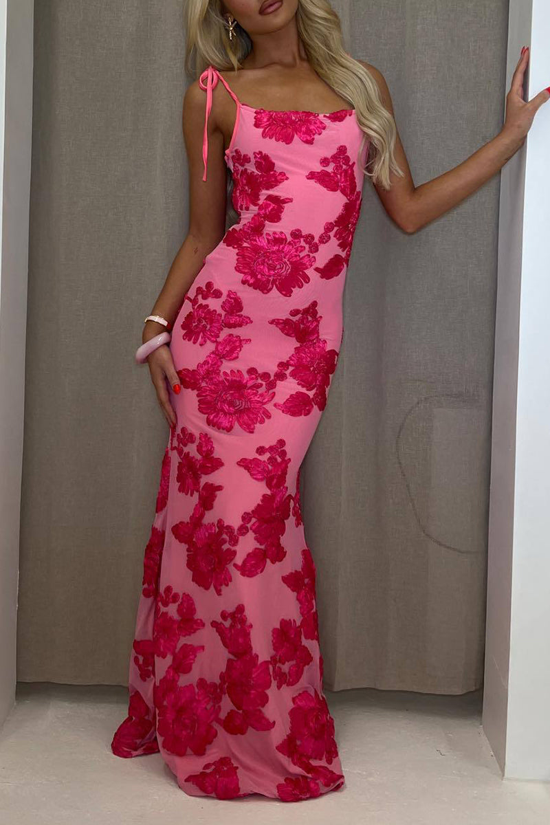 Vestidos sexis de una sola pasada con cuello en U y bordados de flores (3 colores)