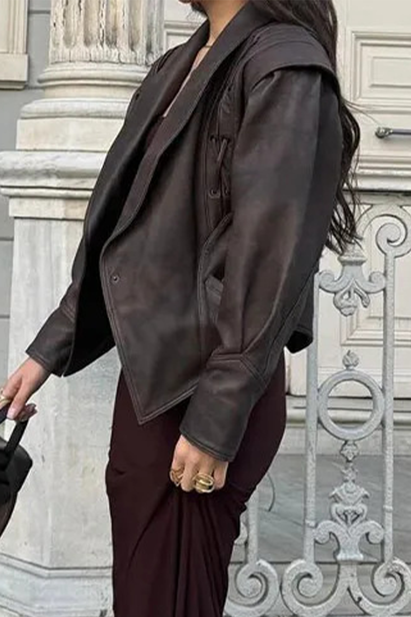 Prendas de abrigo informales de calle de color liso con cordones y cuello vuelto