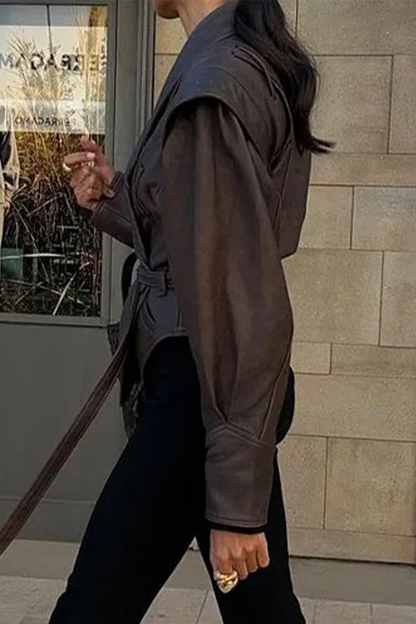 Prendas de abrigo informales de calle de color liso con cordones y cuello vuelto