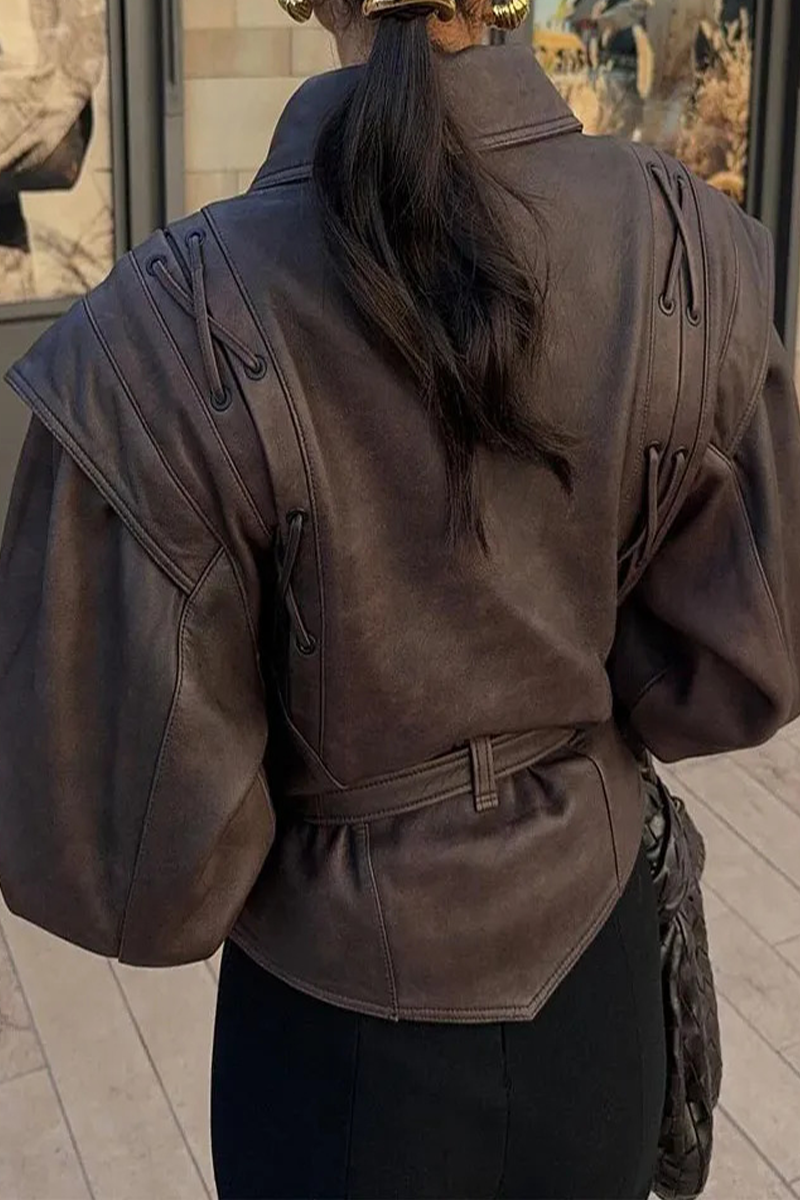 Prendas de abrigo informales de calle de color liso con cordones y cuello vuelto