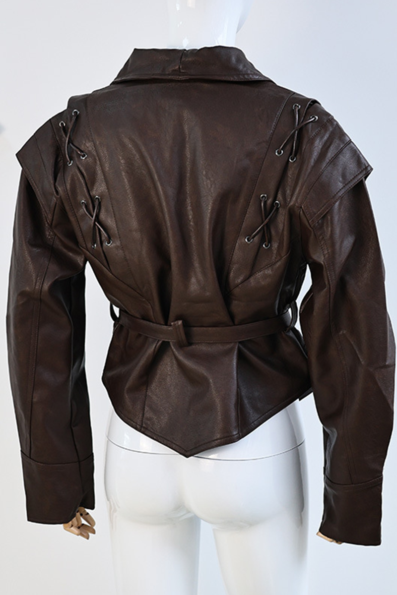 Prendas de abrigo informales de calle de color liso con cordones y cuello vuelto