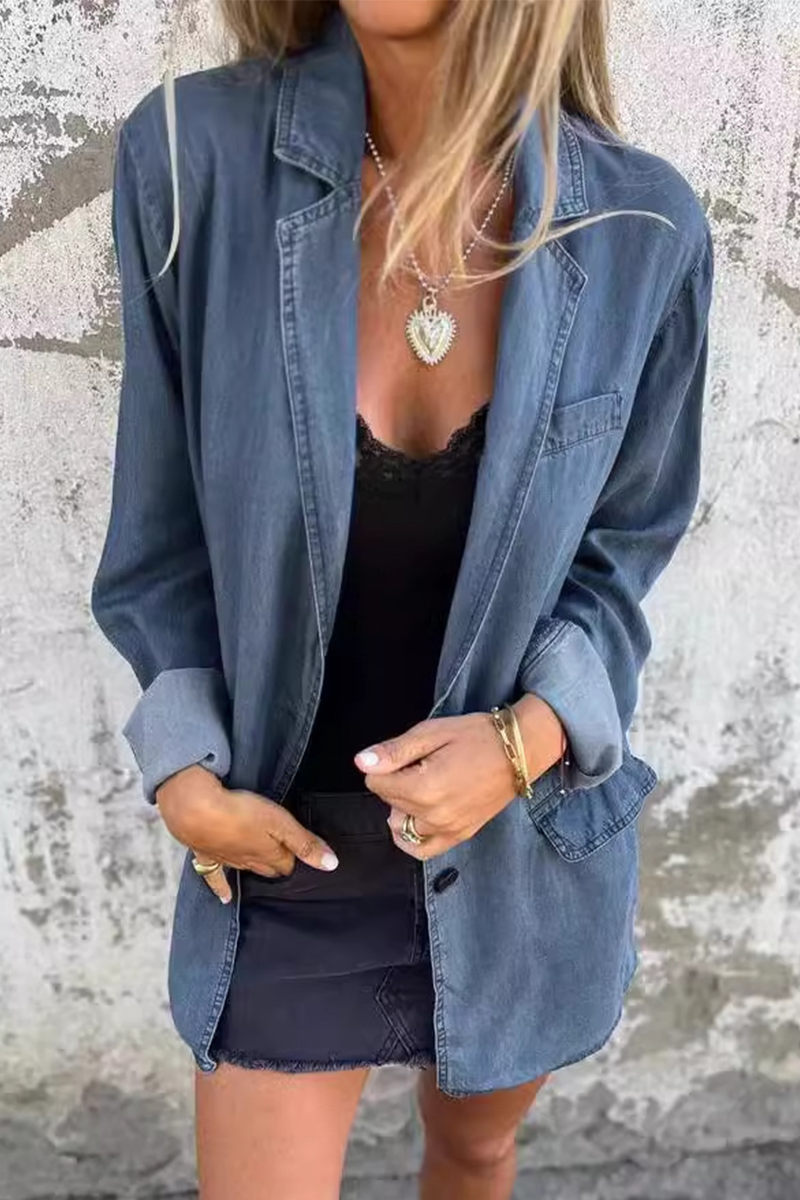 Chaqueta vaquera holgada informal de diario con botones y cuello vuelto, manga larga (4 colores)
