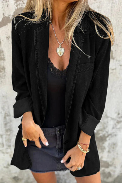 Chaqueta vaquera holgada informal de diario con botones y cuello vuelto, manga larga (4 colores)