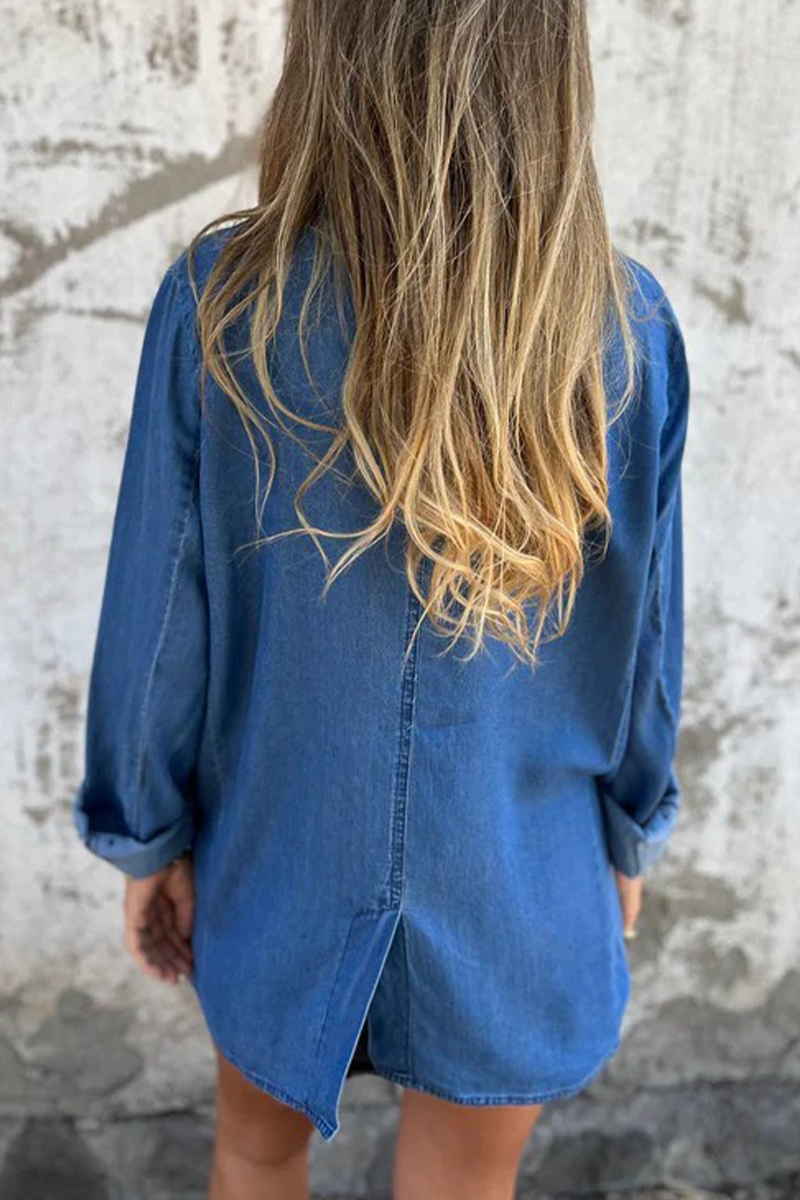 Chaqueta vaquera holgada informal de diario con botones y cuello vuelto, manga larga (4 colores)