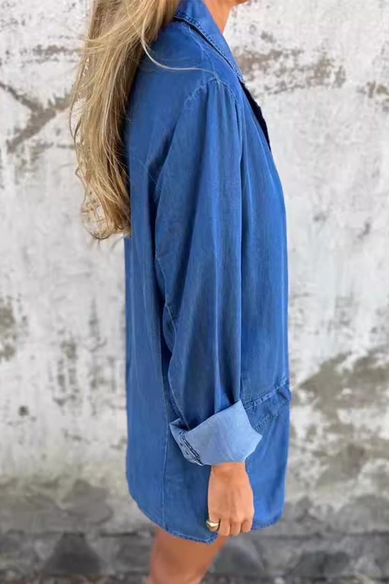 Chaqueta vaquera holgada informal de diario con botones y cuello vuelto, manga larga (4 colores)