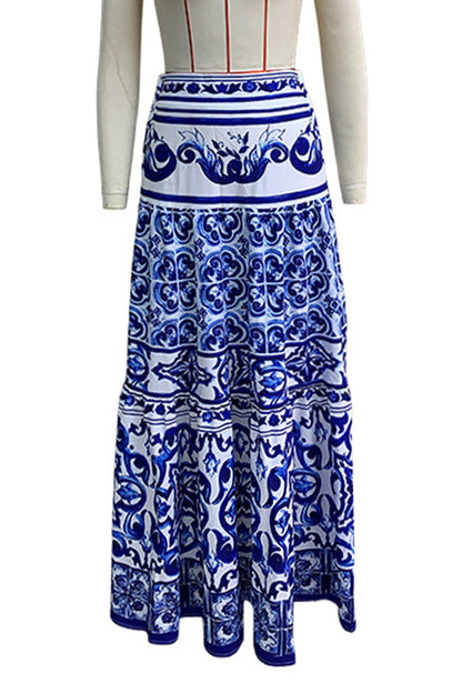 Pantalones de talle alto holgados tipo A con estampado geométrico elegante de diario y patchwork