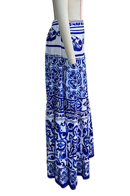 Pantalones de talle alto holgados tipo A con estampado geométrico elegante de diario y patchwork