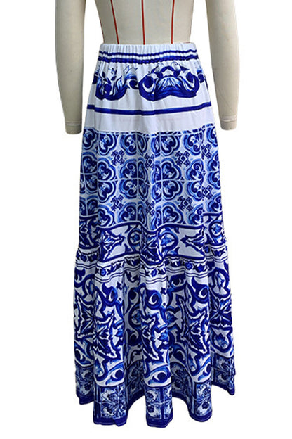 Pantalones de talle alto holgados tipo A con estampado geométrico elegante de diario y patchwork