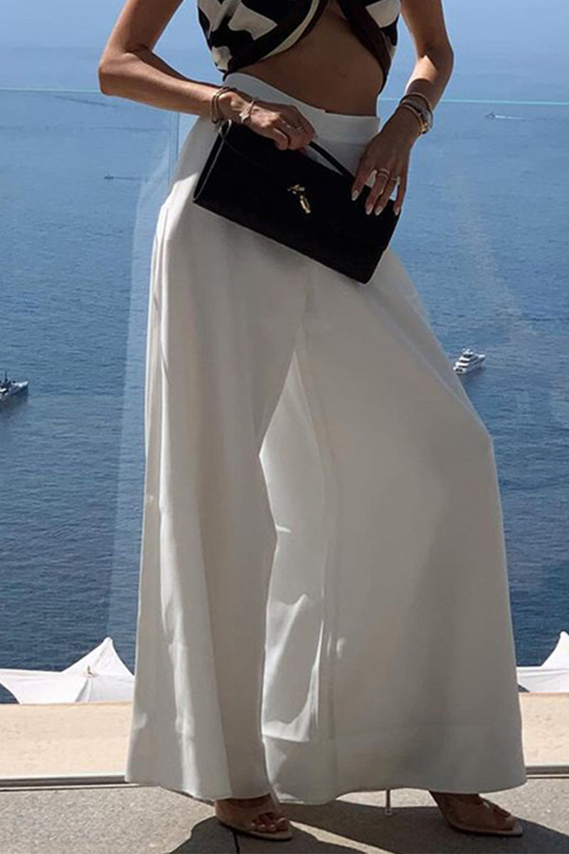 Pantalones casuales de uso diario de color sólido con bolsillos, sueltos, de cintura media, rectos, de color sólido