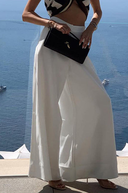 Pantalones casuales de uso diario de color sólido con bolsillos, sueltos, de cintura media, rectos, de color sólido